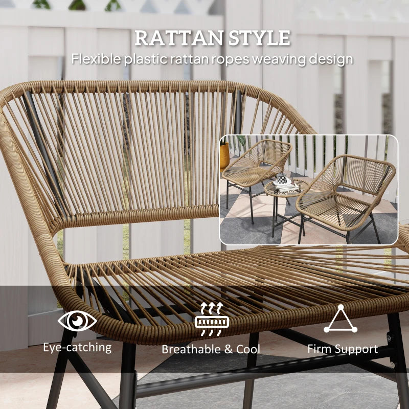 Woven rattan bistro chair design with flexible rope-style upholstery on black frame