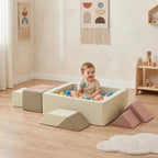 Beige foam activity block set with pink ramps and cube play bowl