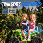 Green electric 2-seat quad bike with two seats and front light cluster