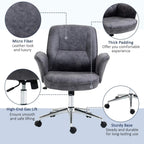 Charcoal grey upholstered office chair with thick padding, gas-lift stem, and sturdy base
