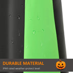 Inflatable pumpkin-ghost detail: green light panel with water droplets on black fabric