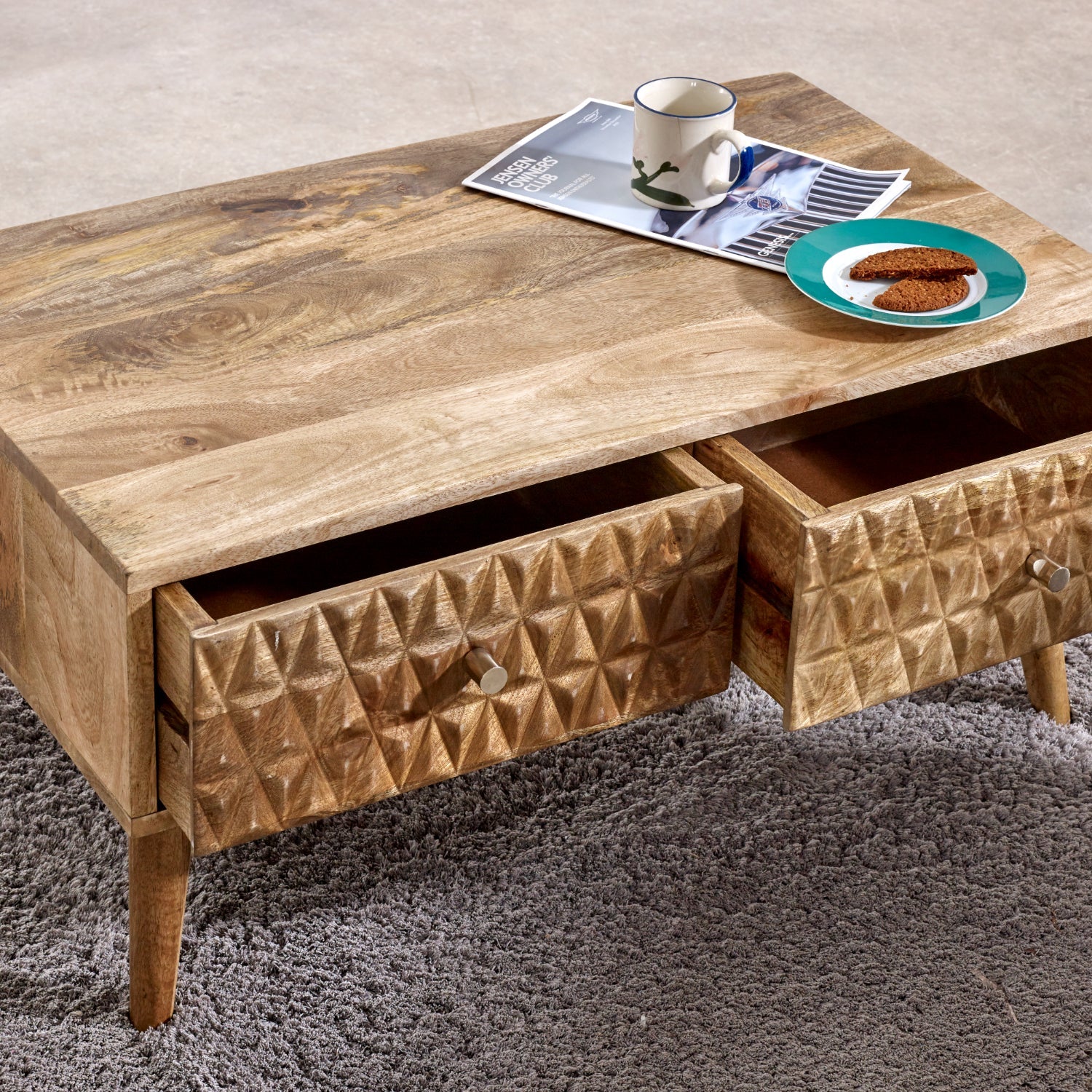 Marlow Light Mango Wood Coffee Table with 2 Drawers