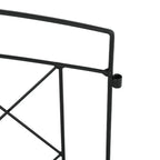 Close-up of black metal fence frame bar and connector joint for decorative panels