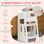 White kids step stool with secure side structure and easy-clean style design
