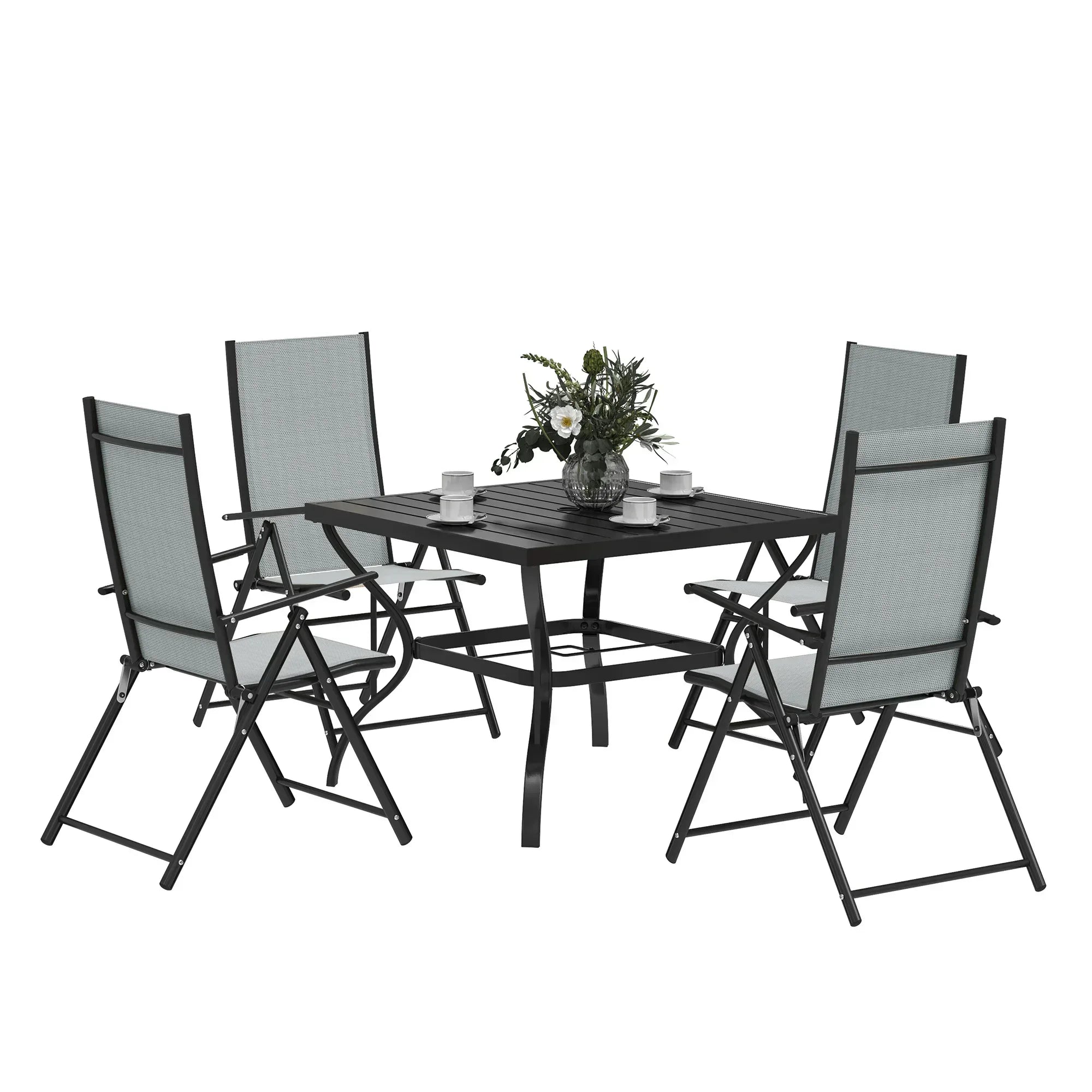 Five-Piece Steel Frame Patio Set - Grey/Black - Bobobiy