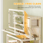 Wooden hamster cage with removable viewing panels and built-in access doors