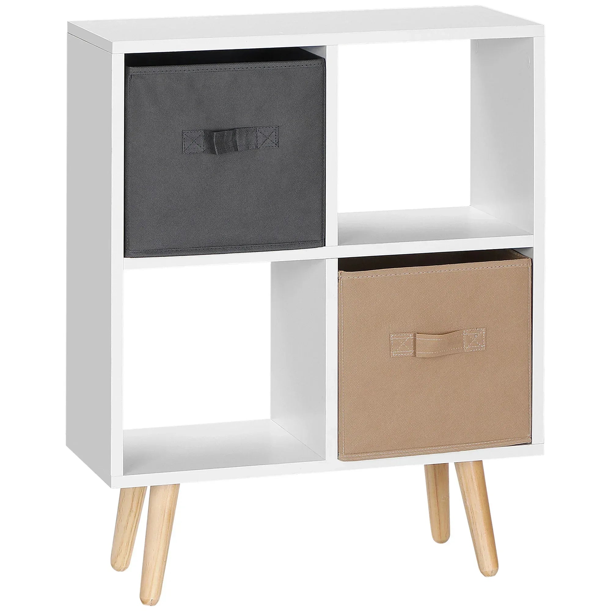 Freestanding 4 Cube Unit Cabinet Unit w/ 3 Fabric Drawers Handles Home Office Storage Shelves - Bobobiy