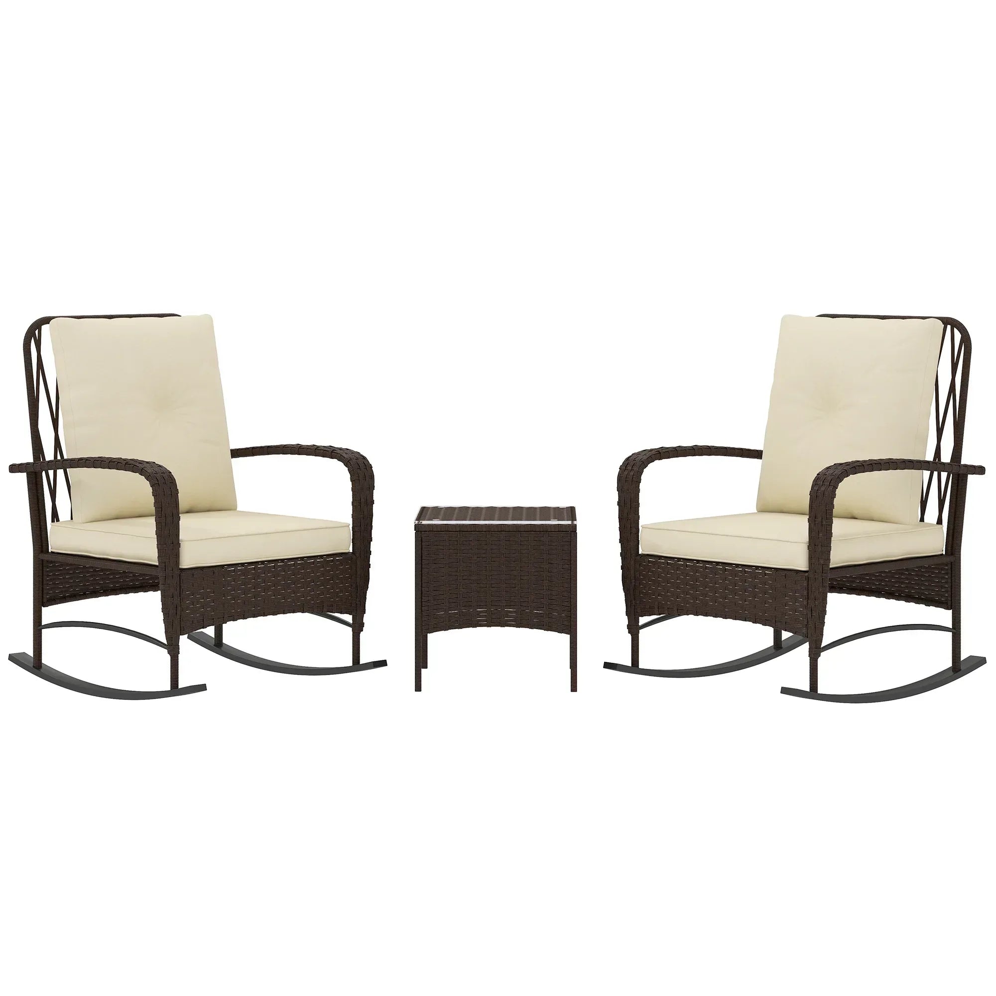 Three-Piece Rocking Chair Rattan Bistro Set - Brown - Bobobiy