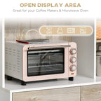 Natural wood counter cabinet with open display shelf and drawer below