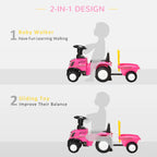Pink ride-on tractor baby walker with slide deck and large white wheels
