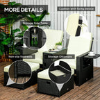 Outdoor wicker sun lounger set with storage side table, non-slip footrests, and ottomans