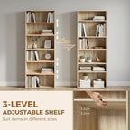 Oak wood effect bookcase with adjustable shelves and open front storage