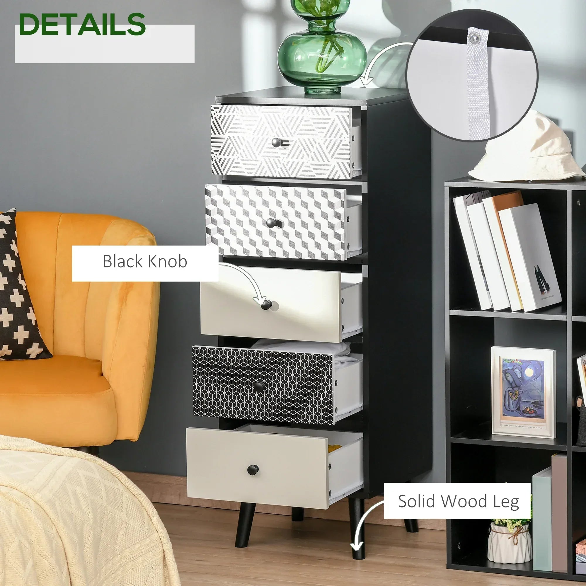 Chest of Drawers, 5 Drawer Dresser, Vertical Storage Organizer Unit for Bedroom, Living Room - Bobobiy