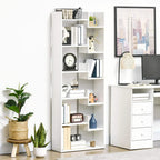 White 6-tier open bookcase unit with multiple compartments for books and decor