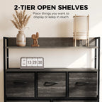 Grey wood-effect dresser with 2 open shelves and 3 drawer fronts on the bottom