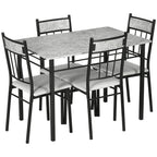 Marble-effect dining table set with dark frames and grey tabletop and chairs