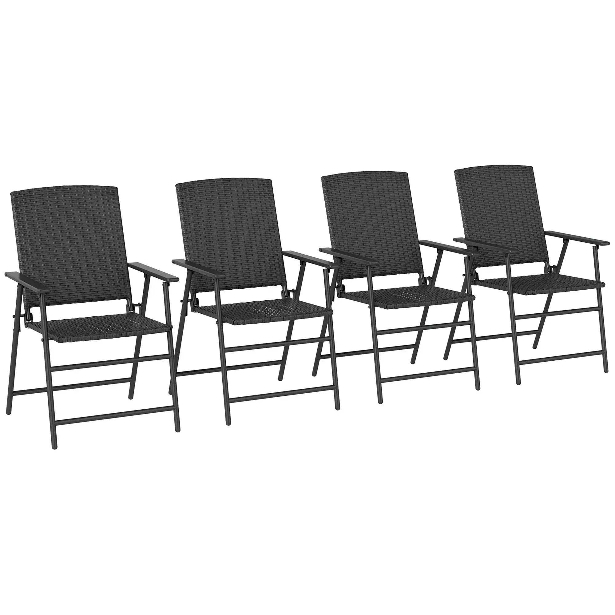 Set of Four Folding Rattan Seat Chairs - Black - Bobobiy