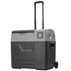 Grey portable compressor cooler box with pull handle and front access door