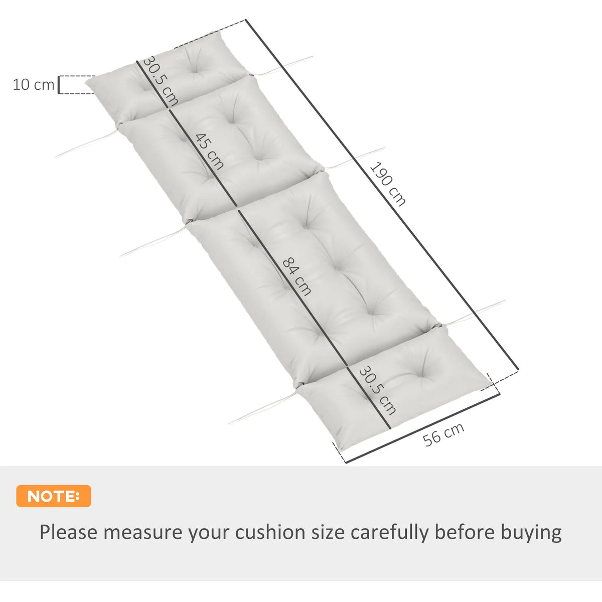 Outsunny Sun Lounger Cushions Only, 190 x 56 x 10cm Garden Lounge Chair Cushions, UPF20+ 220gsm Fabric, Thick Sunbed