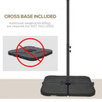 Beige cantilever parasol with cross base base plate and height-adjustment pole