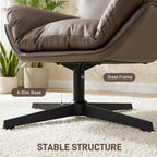 Dark brown swivel armchair with 4-star black base and steel support post