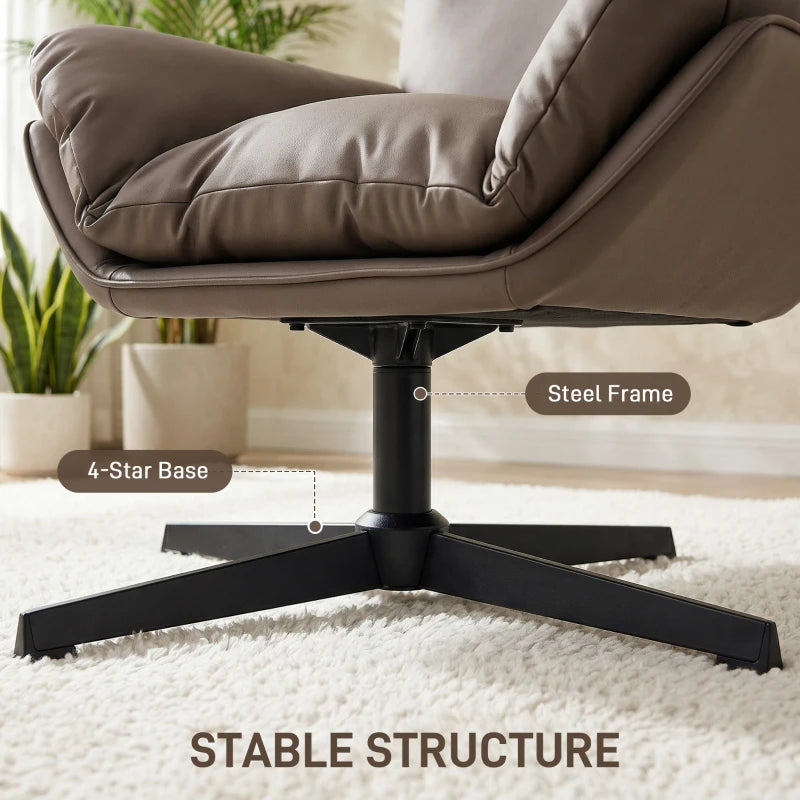 Dark brown swivel armchair with 4-star black base and steel support post