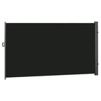 Black retractable privacy screen awning panel with side mounting frame