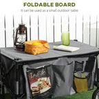 Dark grey folding trolley with folded board surface, side pockets, and dark grey frame