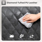 Dark grey diamond-tufted PU leather bar stool seat and back with wipe-clean finish