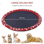 Red foldable dog splash mat with white paw-print rim and dark inner pool surface