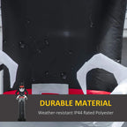 Black inflatable ghost with white apron panel and red trim, crinkled fabric texture