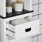 White cabinet with open drawer and black handle, showing inner slide rails