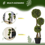 Artificial boxwood ball topiary tree set, three green sphere topiaries in black pot