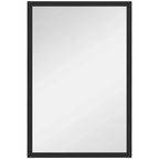 Black wall-mounted bathroom mirror with square frame, clean rectangular glass
