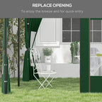 Green canopy side panels with open entry doorway and window openings