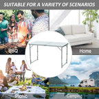 White foldable table with silver aluminum legs and smooth tabletop for everyday use