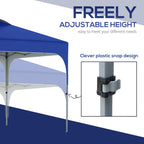 Blue gazebo canopy corner with adjustable leg joint and snap-style connector detail