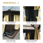 Hardtop gazebo curtain details with tie-strap loops and reinforced corner feet
