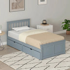 Grey pine single storage bed with slat headboard and integrated drawer front