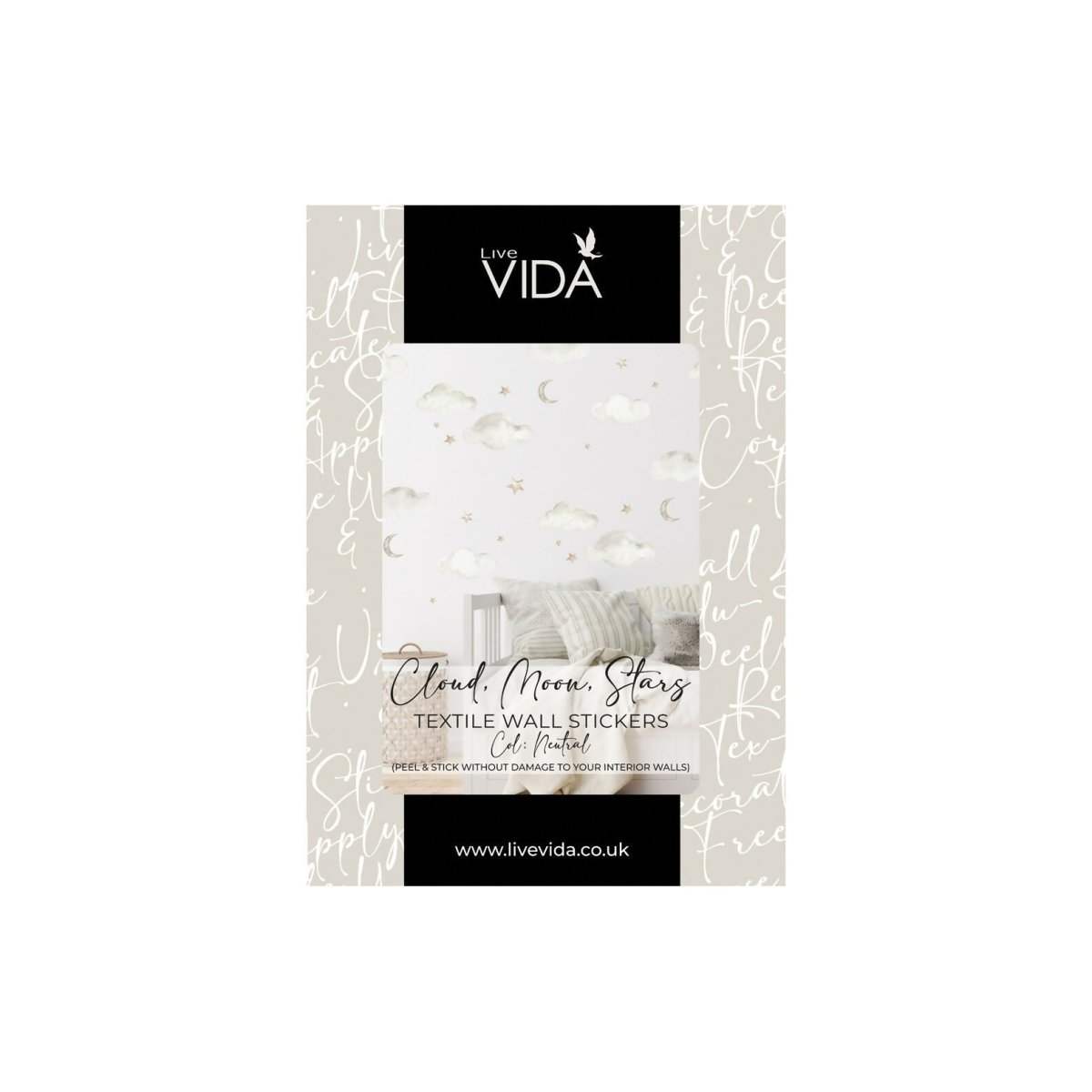 Live VIDA A4 wall sticker pack with clouds, moons and stars design