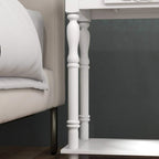 White console table with turned legs and open lower shelf space