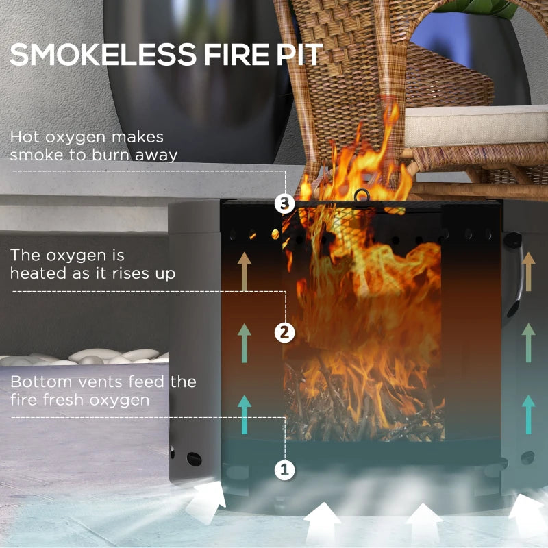 Vented smokeless fire pit with airflow vents shown in cross-section