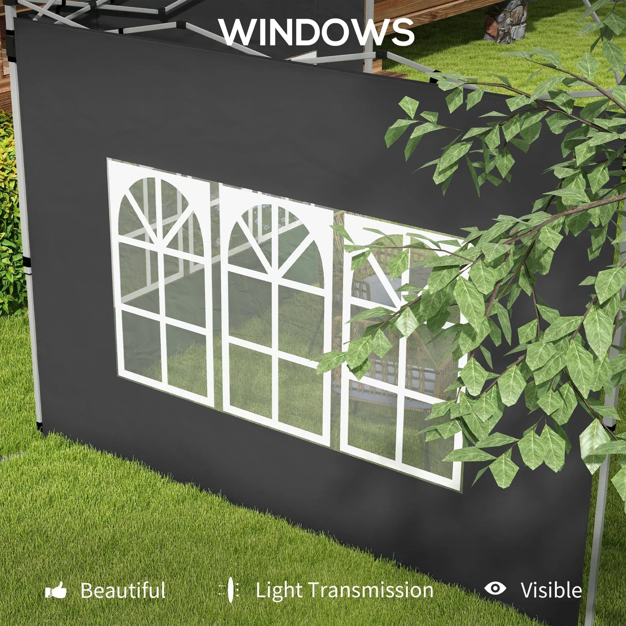 Gazebo Side Panels, Sides Replacement with Window for 3x3(m) or 3x4m Pop Up Gazebo, 2 Pack, Black - Bobobiy