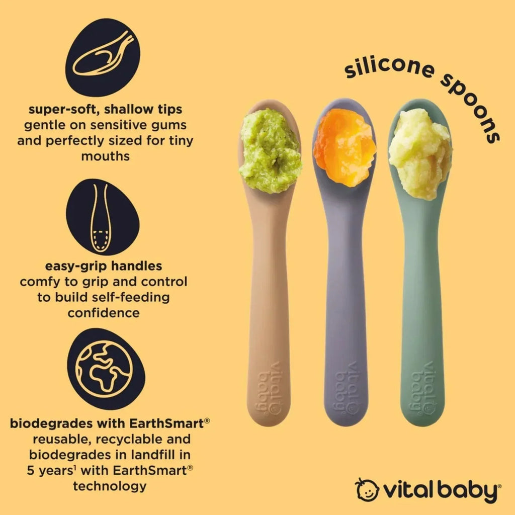 Vital Baby Nourish Silicone Spoons Pack of 3 - Pastel - Bobobiy