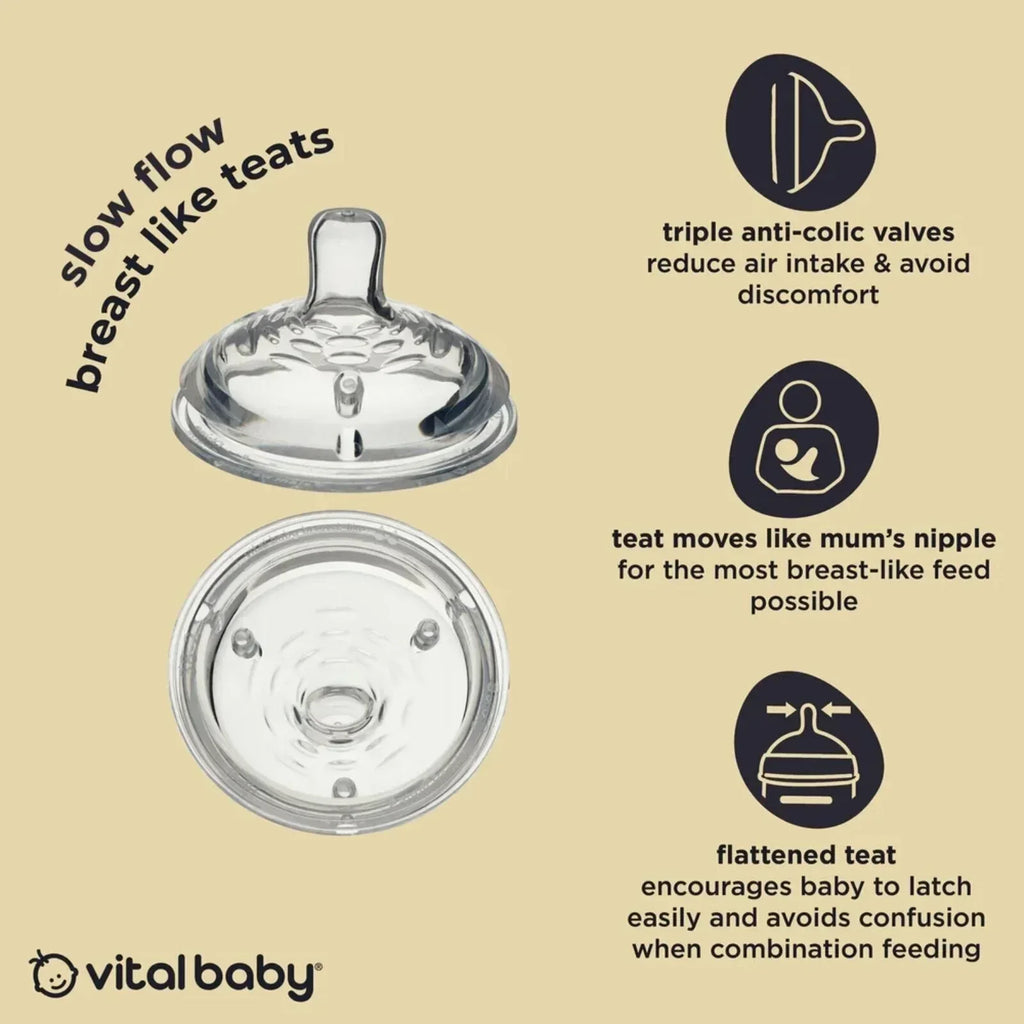 Vital Baby Nurture Breast Like Teats Slow Flow Pack of 2 - Bobobiy