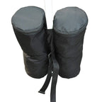 Two black sandbag weight cylinders with fastening strap and zipper tops