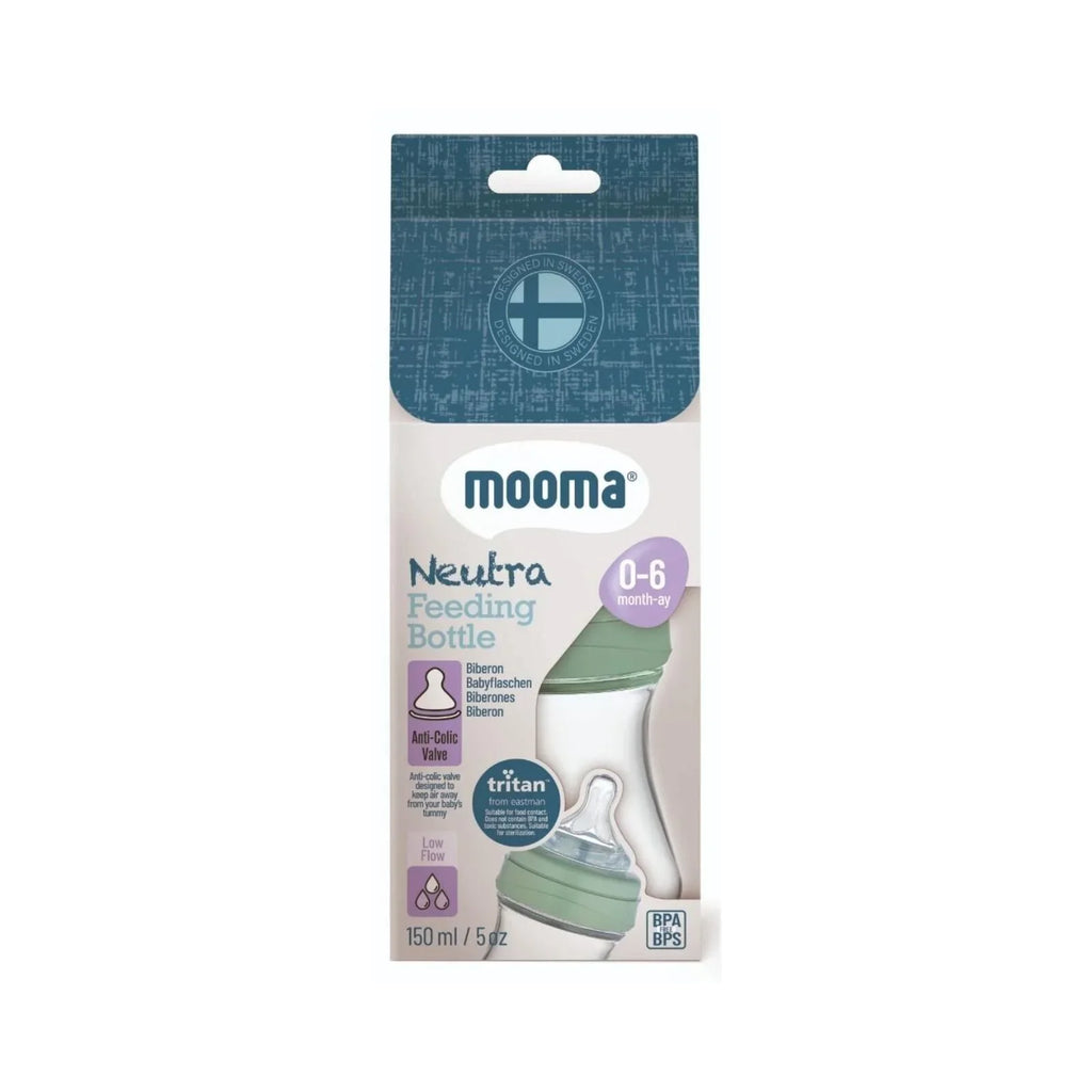 Mooma Neutra Tritan baby feeding bottle box, 0–6 months, sage green, 150ml