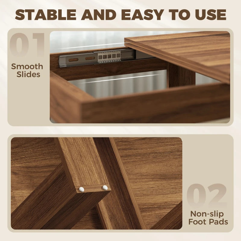 Close-up of folding table corner with smooth slide rails and non-slip foot pads