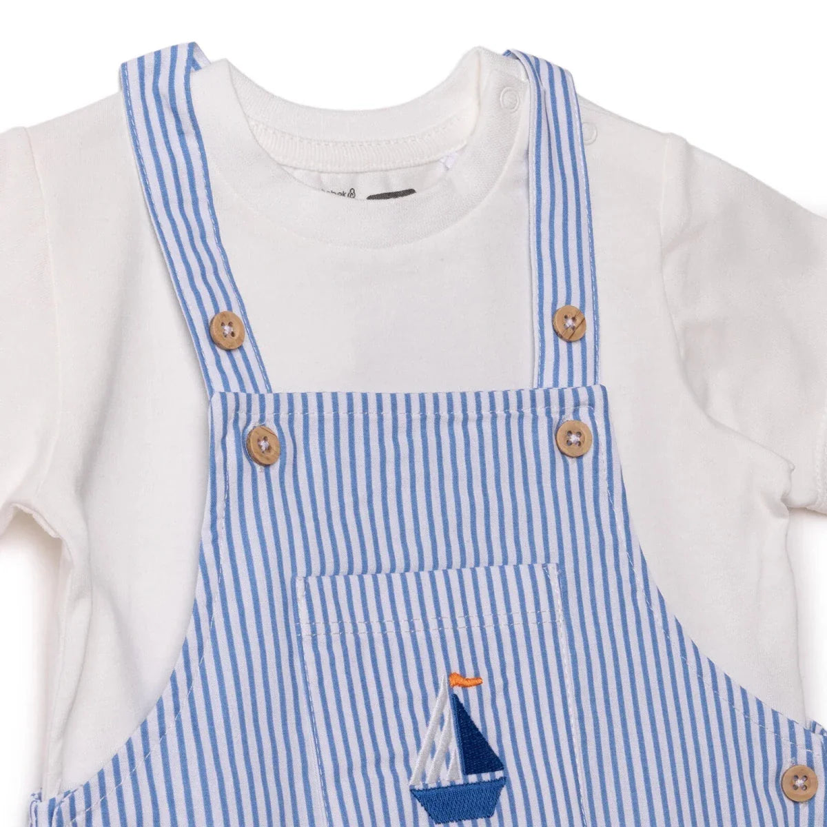HelloBaby Boys Dungarees & T-shirt Nautical Print Buttoned Little Sailor Crew Neck Above the Knee Sh - Blue