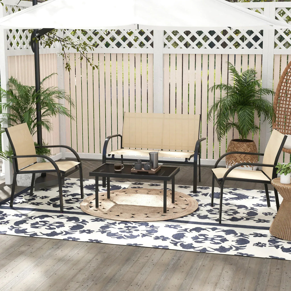 Four-Piece Curved Steel Garden Dining Set - Beige/Grey - Bobobiy